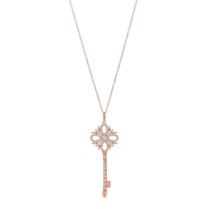 Tiffany 18K Rose Gold Diamond Large Victoria Key Pendant Necklace 1 of 7