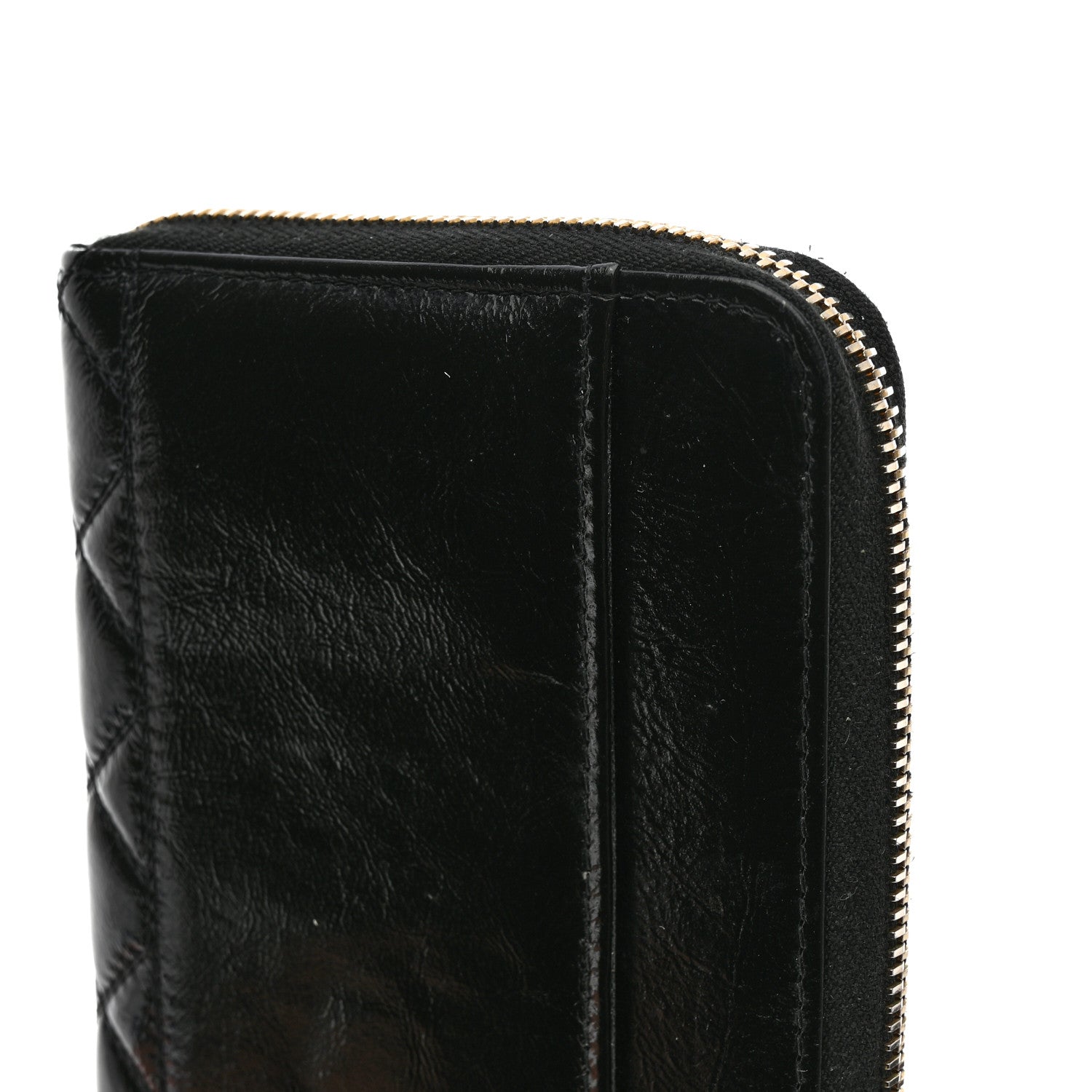 Chanel Shiny Aged Calfskin Quilted CC Wallet Black 9 of 10