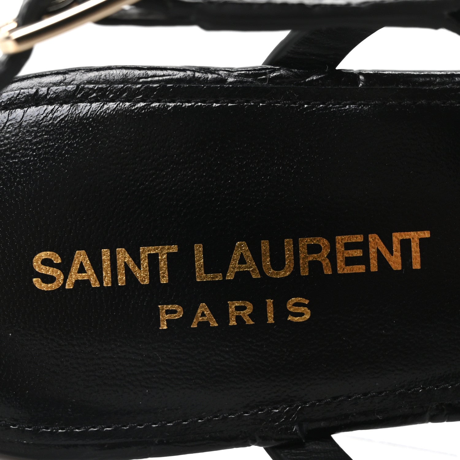 Saint Laurent Calfskin Crocodile Embossed Cassandra Monogram Sandals 35.5 Black 8 of 10