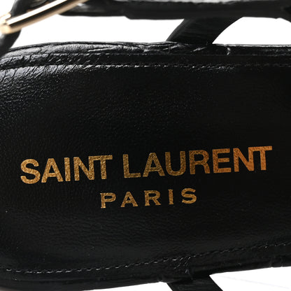 Saint Laurent Calfskin Crocodile Embossed Cassandra Monogram Sandals 35.5 Black 8 of 10