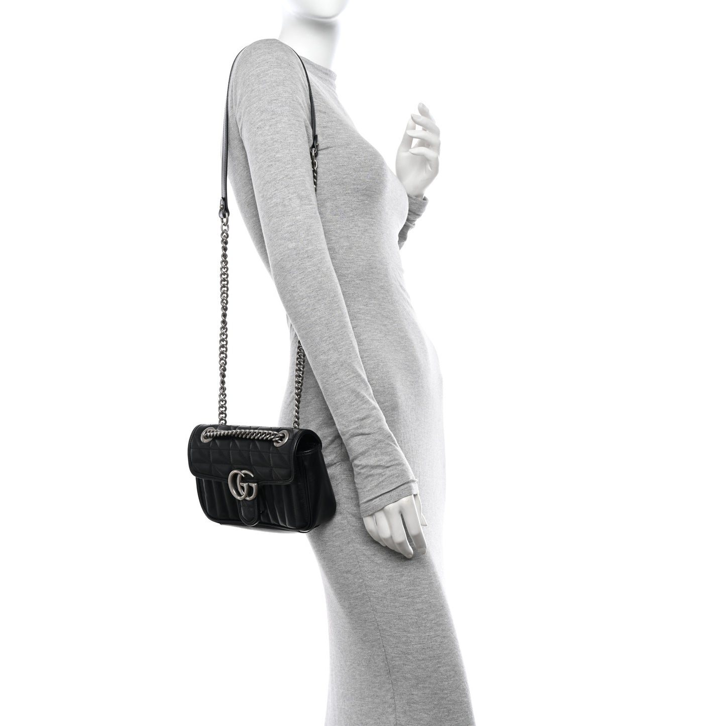 Calfskin Matelasse Aria Small GG Marmont Shoulder Bag Black