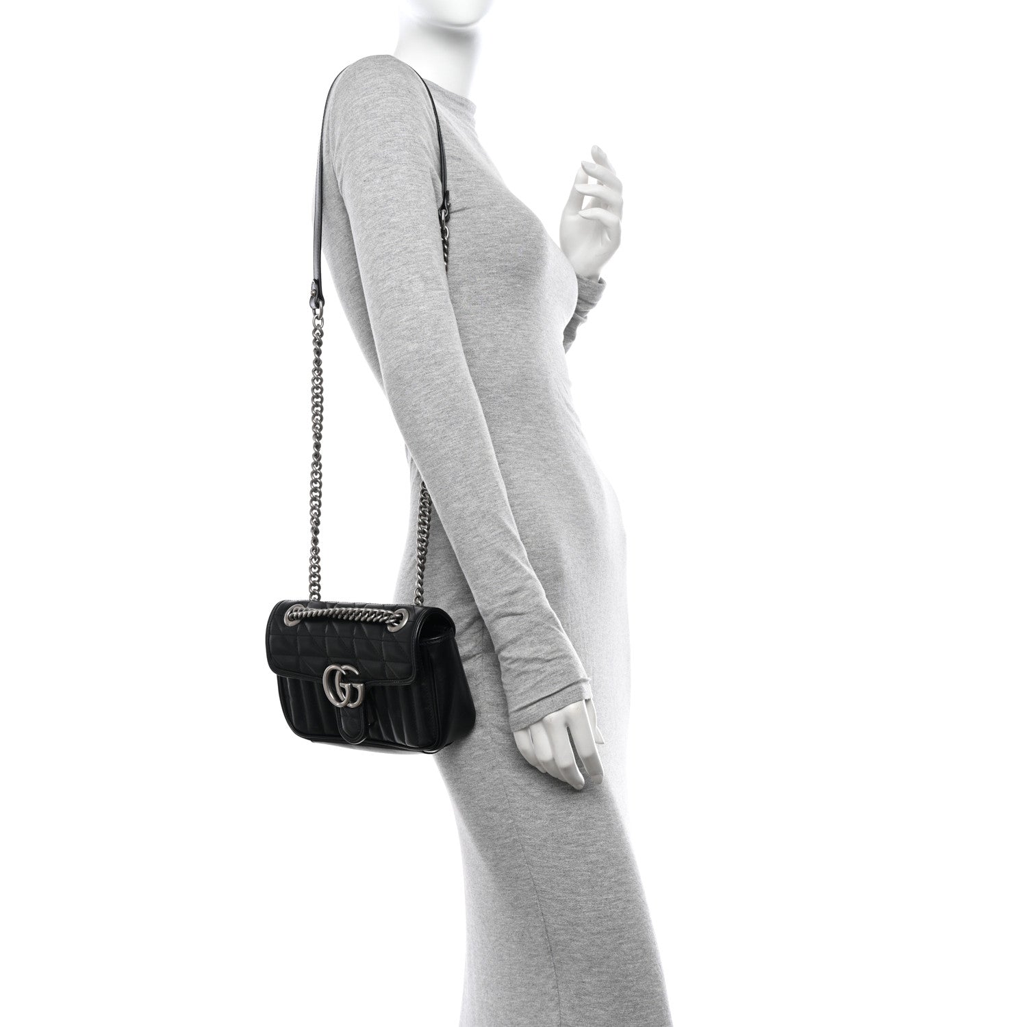 Gucci Calfskin Matelasse Aria Small GG Marmont Shoulder Bag Black 2 of 11
