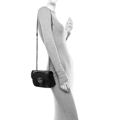 Gucci Calfskin Matelasse Aria Small GG Marmont Shoulder Bag Black 2 of 11