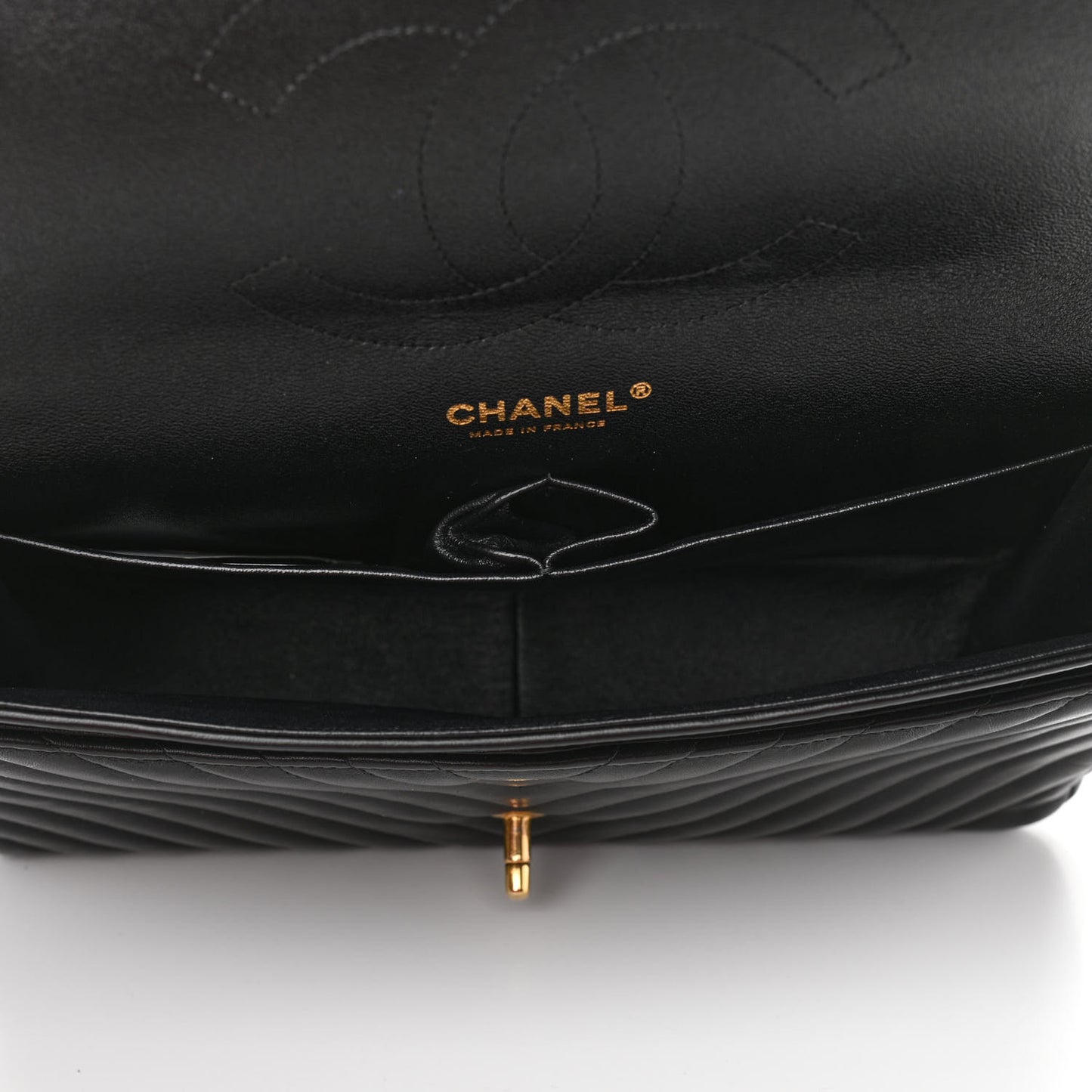 Lambskin Chevron Quilted Jumbo Double Flap Black