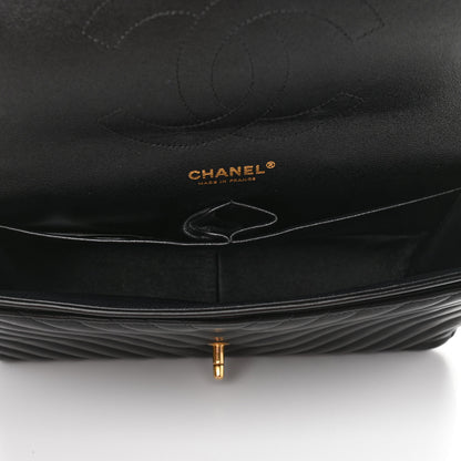 Chanel Lambskin Chevron Quilted Jumbo Double Flap Black 7 of 12