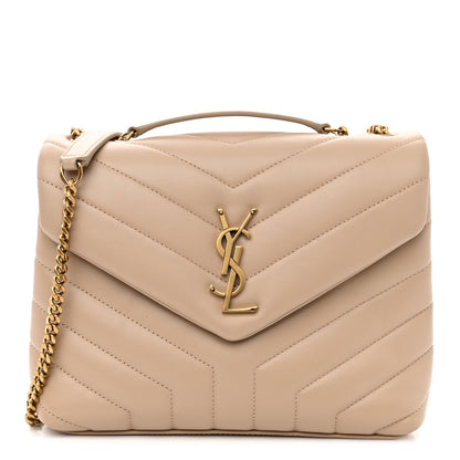 Saint Laurent Calfskin Y Quilted Monogram Small Loulou Chain Satchel Dark Beige 1 of 10