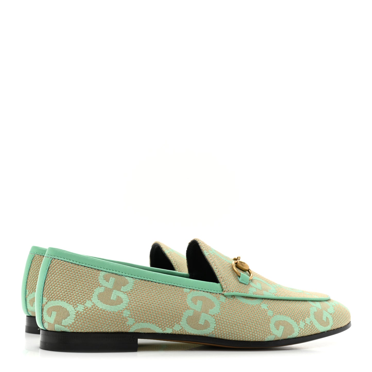 Canvas Monogram Jumbo GG Nappa Horsebit Womens Jordaan Loafers 37.5 Beige Pepperlight Mint