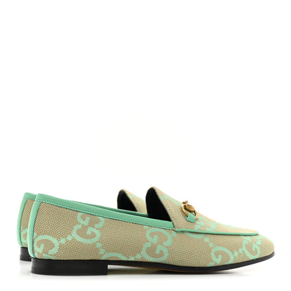 Gucci Canvas Monogram Jumbo GG Nappa Horsebit Womens Jordaan Loafers 37.5 Beige Pepperlight Mint 4 of 9