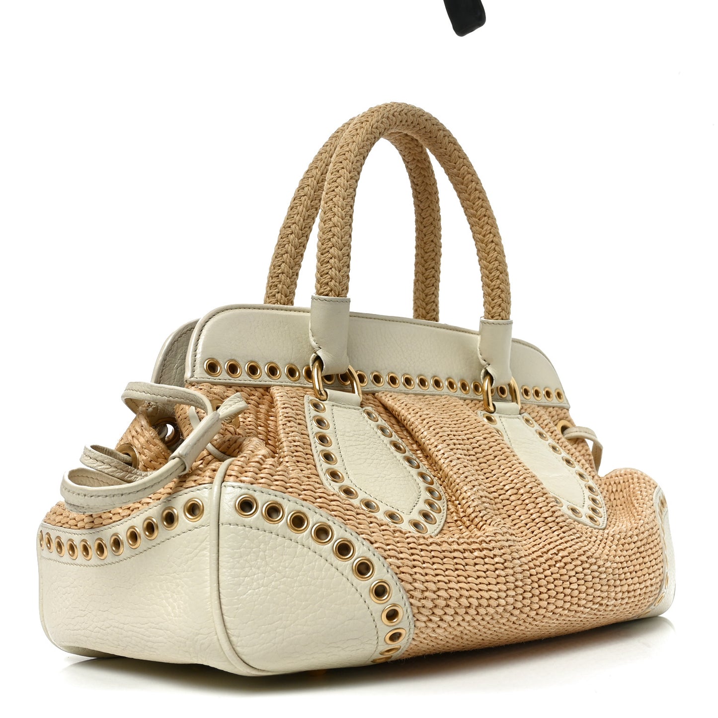 Paglia Cinghiale Eyelet Frame Bag Naturale White