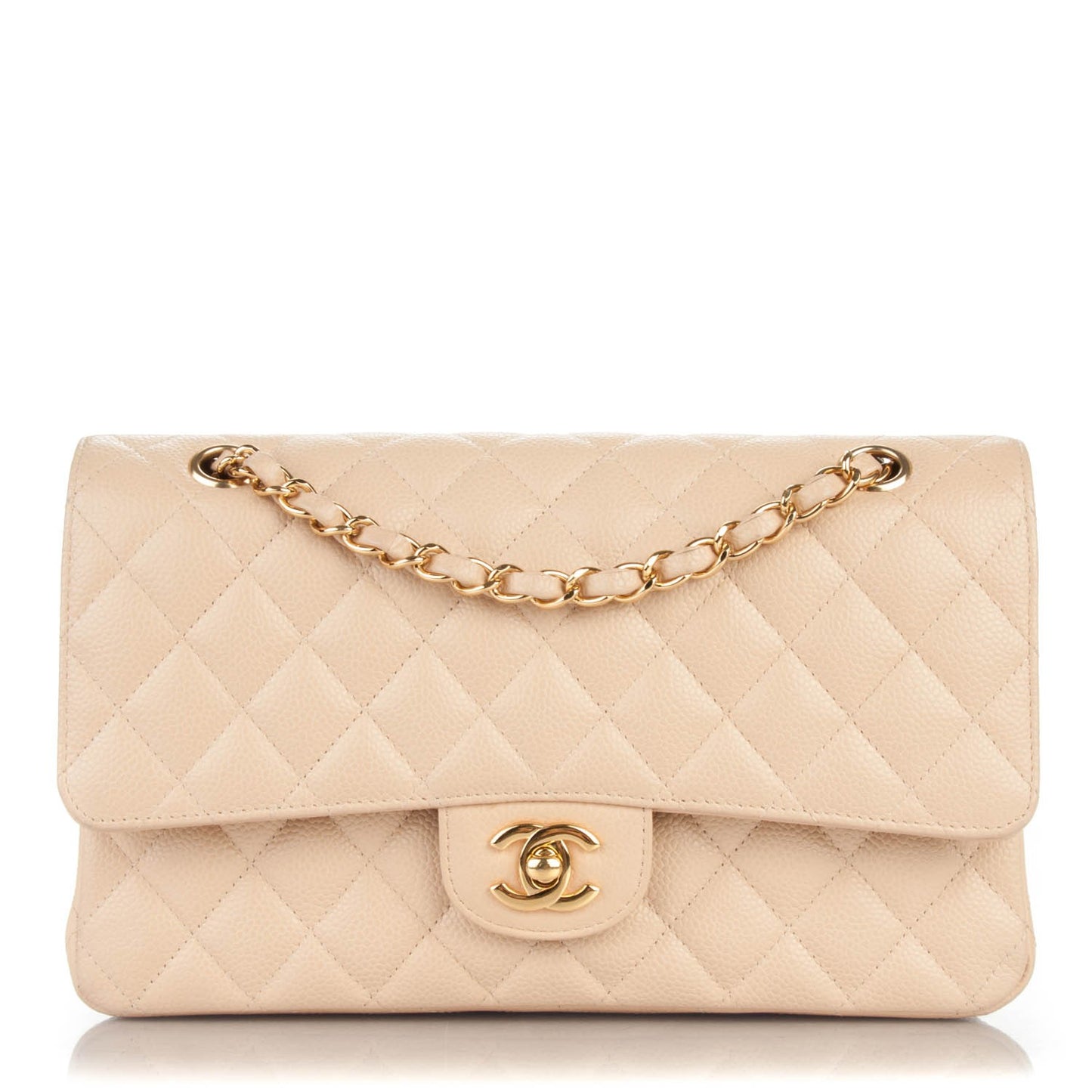 Caviar Quilted Medium Double Flap Beige Clair