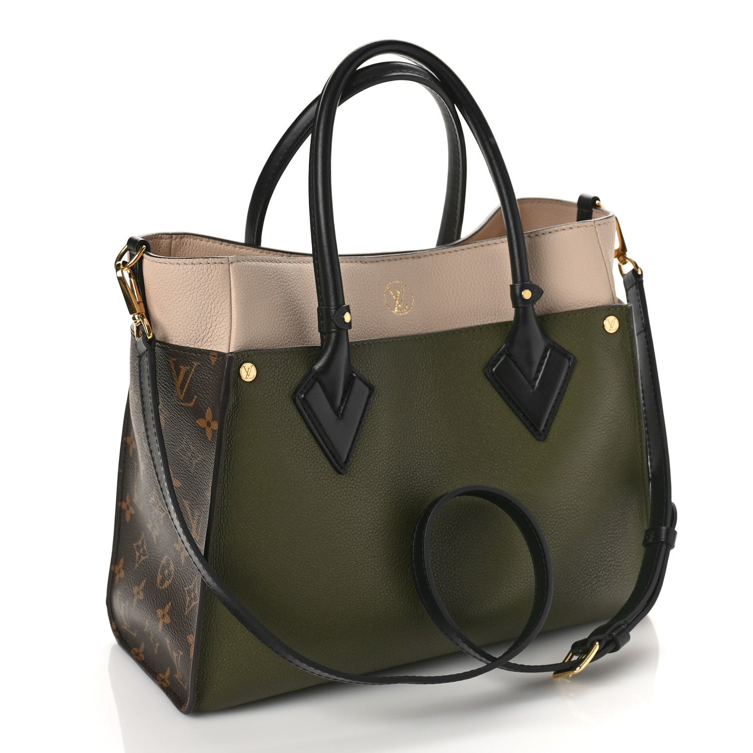 Louis Vuitton Calfskin Monogram On My Side MM Laurier Green Toffee Latte Beige 4 of 7