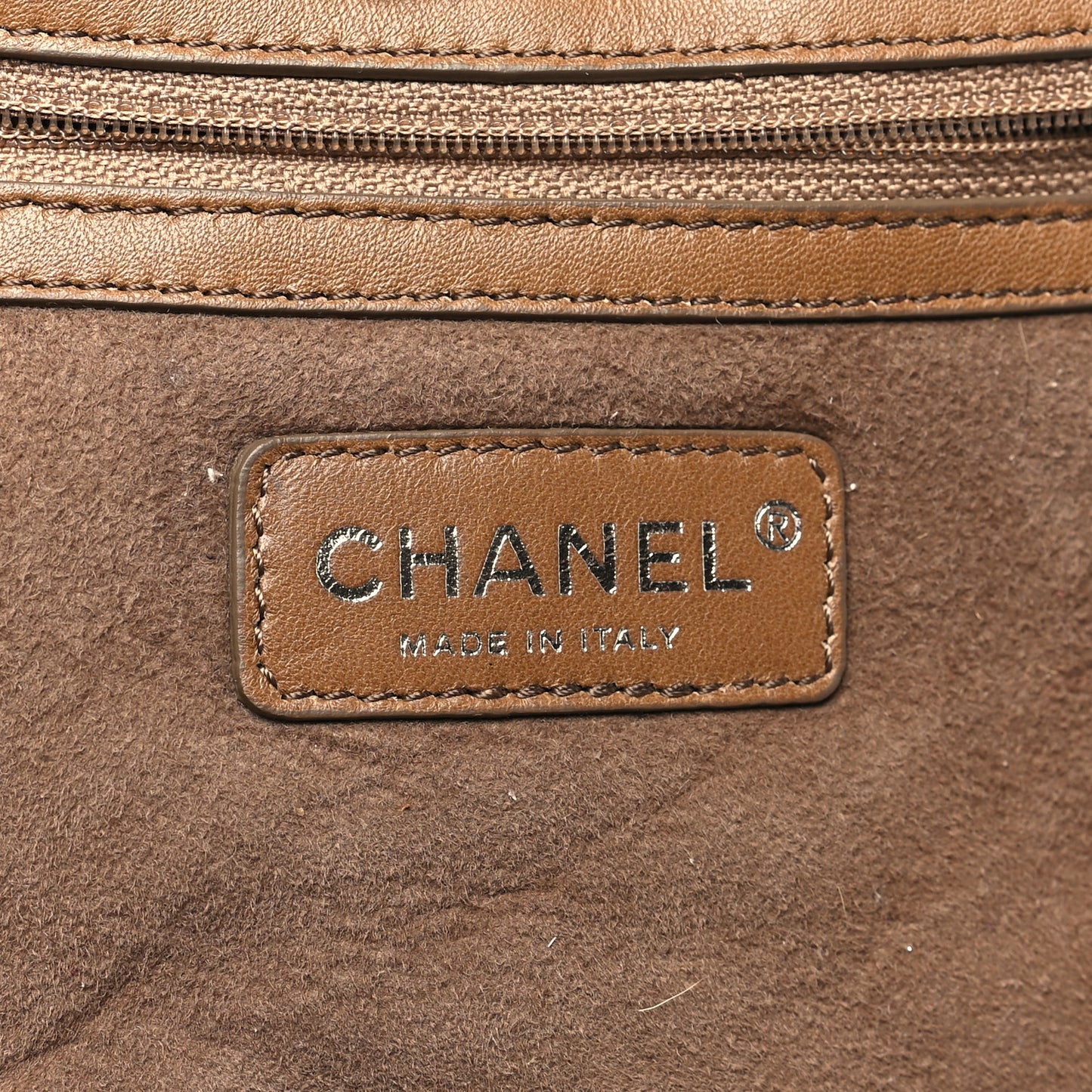 Shearling Suede Stiched CC Tote Dark Brown