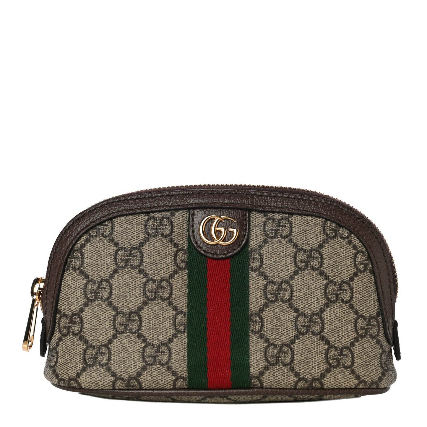 GG Supreme Monogram Textured Calfskin Web Medium Ophidia Cosmetic Case Beige Ebony New Acero