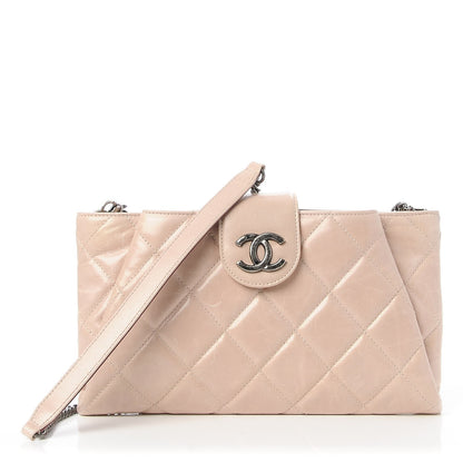 Chanel Glazed Calfskin Quilted Coco Pleats Chain Clutch Light Pink 1 of 9