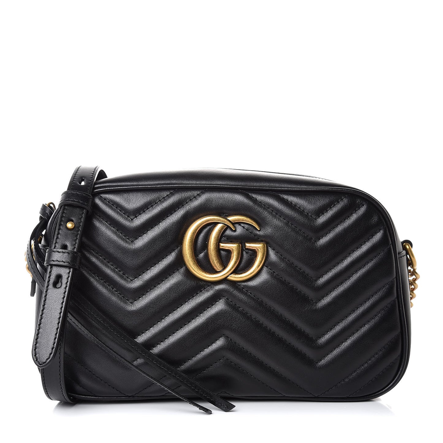Calfskin Matelasse Small GG Marmont Chain Shoulder Bag Black