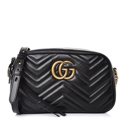 Gucci Calfskin Matelasse Small GG Marmont Chain Shoulder Bag Black 1 of 7