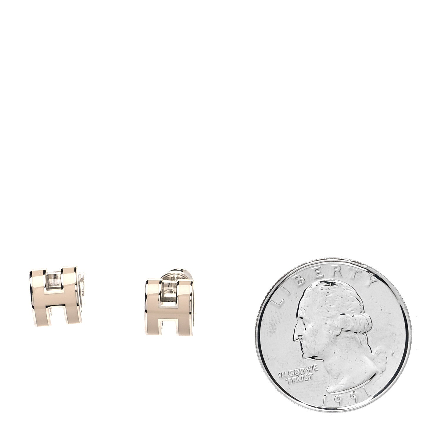 Hermes Palladium Lacquered Mini Pop H Earrings Marron Glace 2 of 6