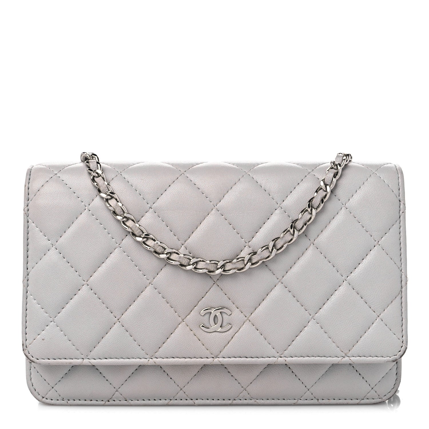 Chanel Lambskin Quilted Wallet On Chain WOC Grey 1 of 19
