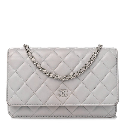 Chanel Lambskin Quilted Wallet On Chain WOC Grey 1 of 19