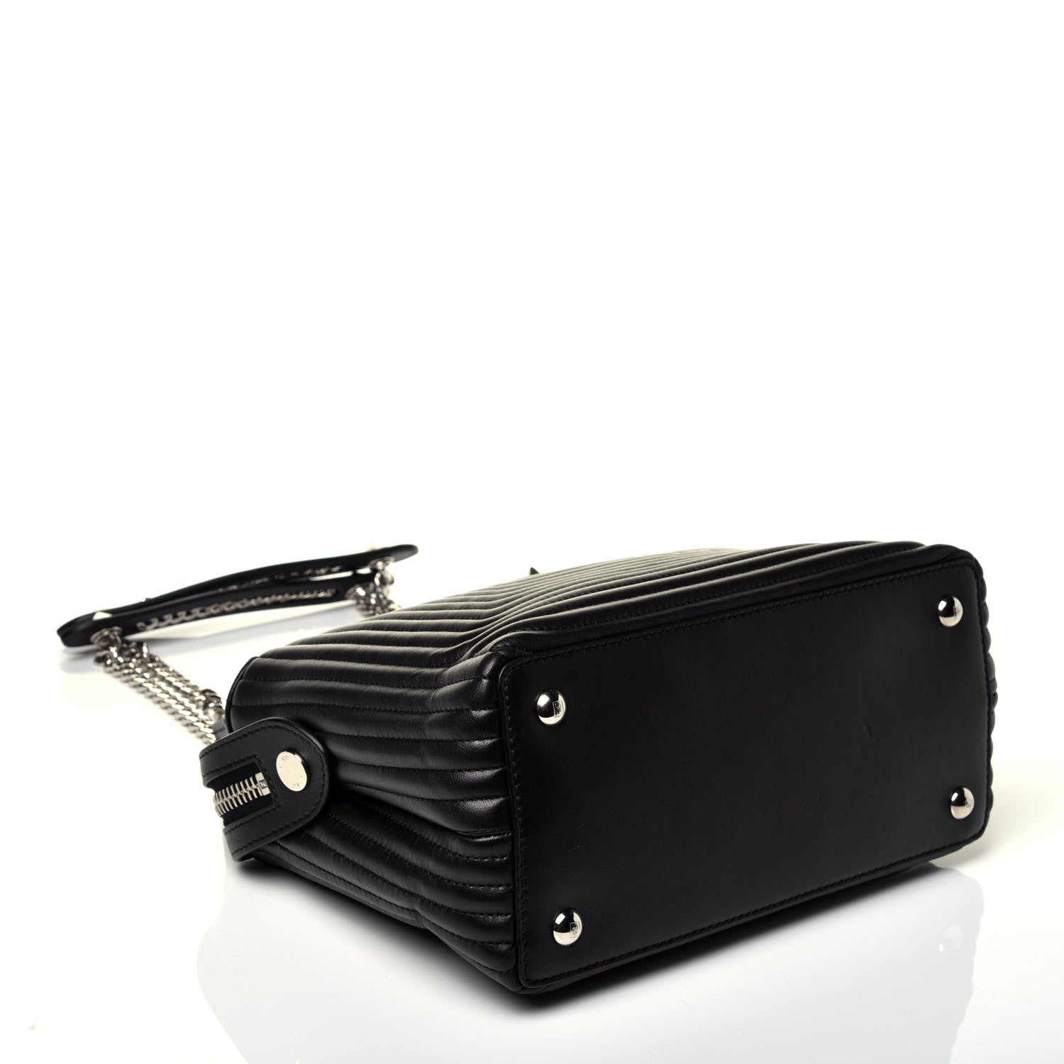 Fendi Shiny Nappa Trapuntata Chain Small DotCom Click Chain Satchel Black 4 of 10