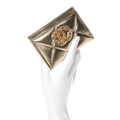 Chanel Metallic Lambskin Quilted Chanel 19 Card Holder Gold 2 of 11