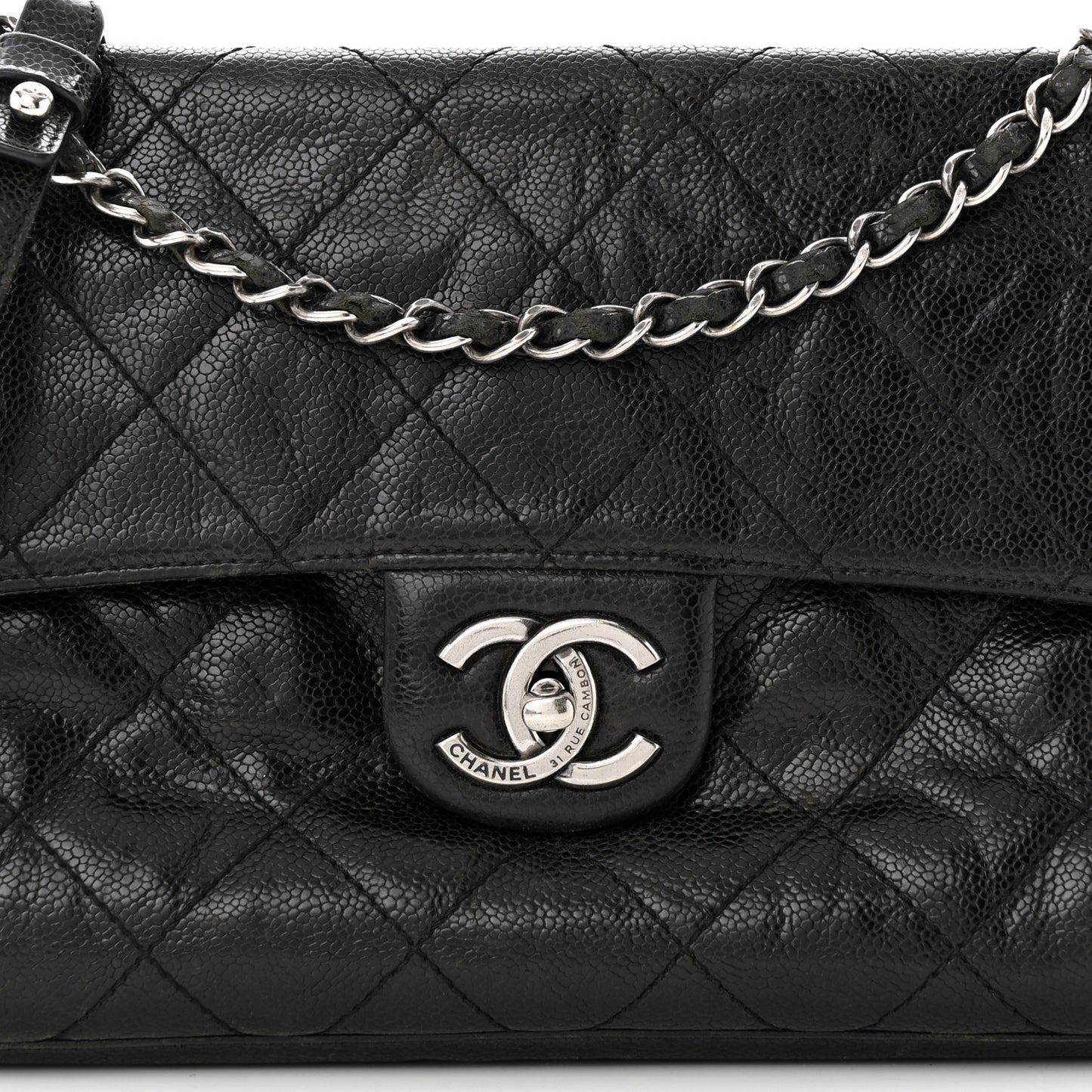 Crumpled Grained Calfskin Medium CC Crave Flap Black