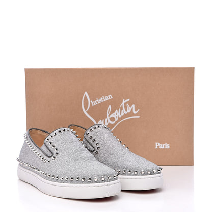 Christian Louboutin Calfskin Spikes Pik Boat Glitter Sneakers 42 Silver 9 of 9