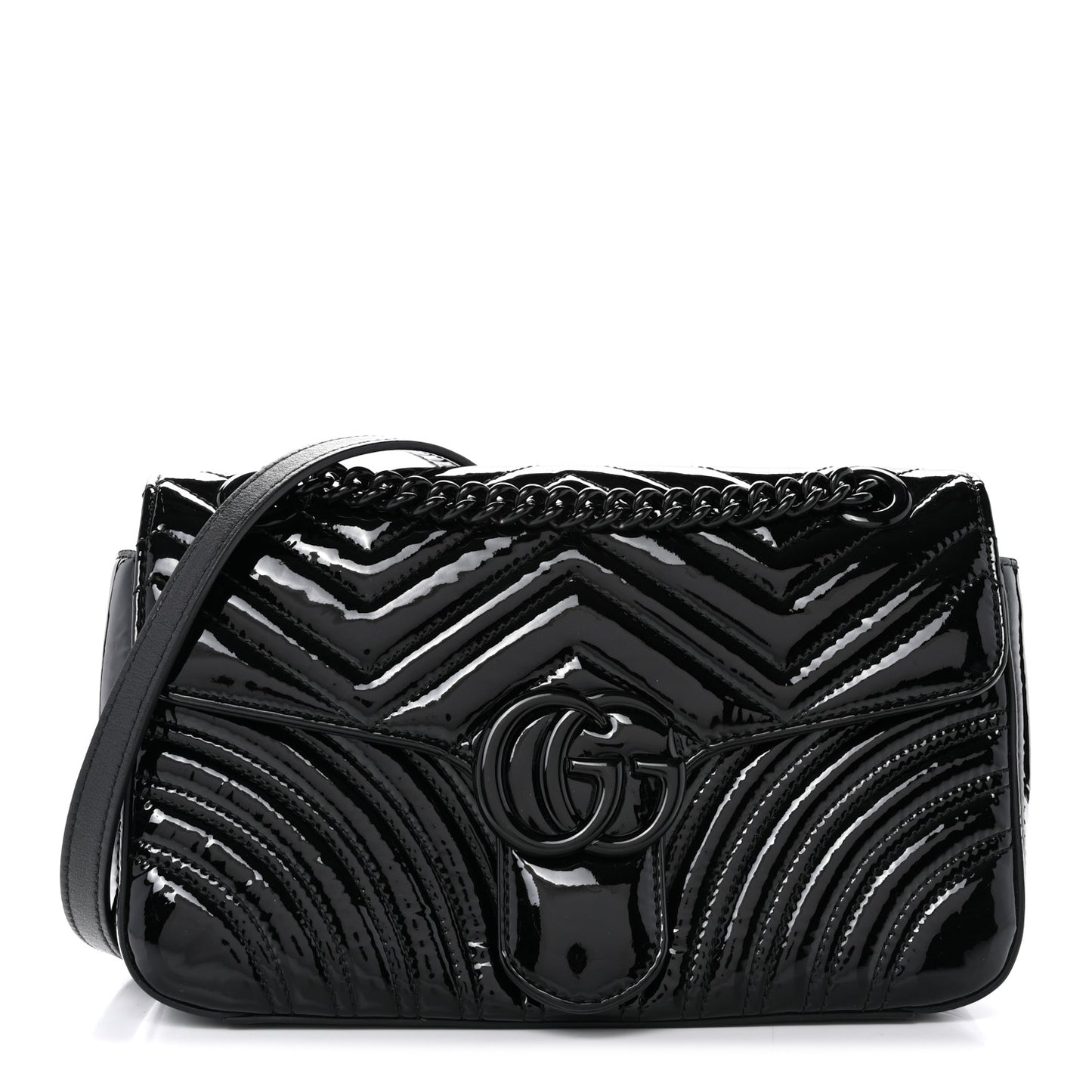 Patent Calfskin Matelasse Monochrome Small GG Marmont Shoulder Bag Black