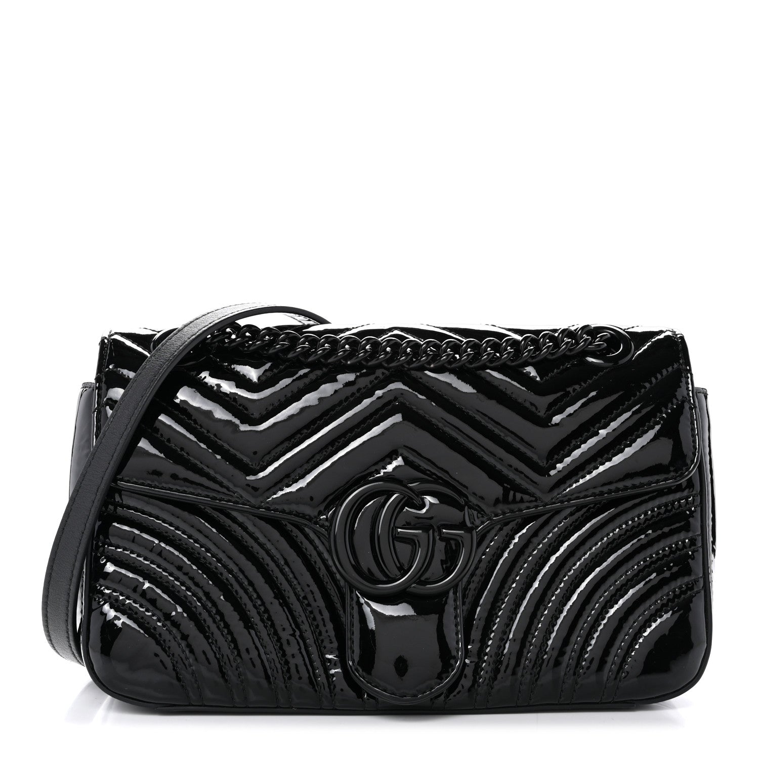 Gucci Patent Calfskin Matelasse Monochrome Small GG Marmont Shoulder Bag Black 1 of 11