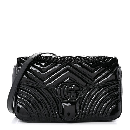 Gucci Patent Calfskin Matelasse Monochrome Small GG Marmont Shoulder Bag Black 1 of 11