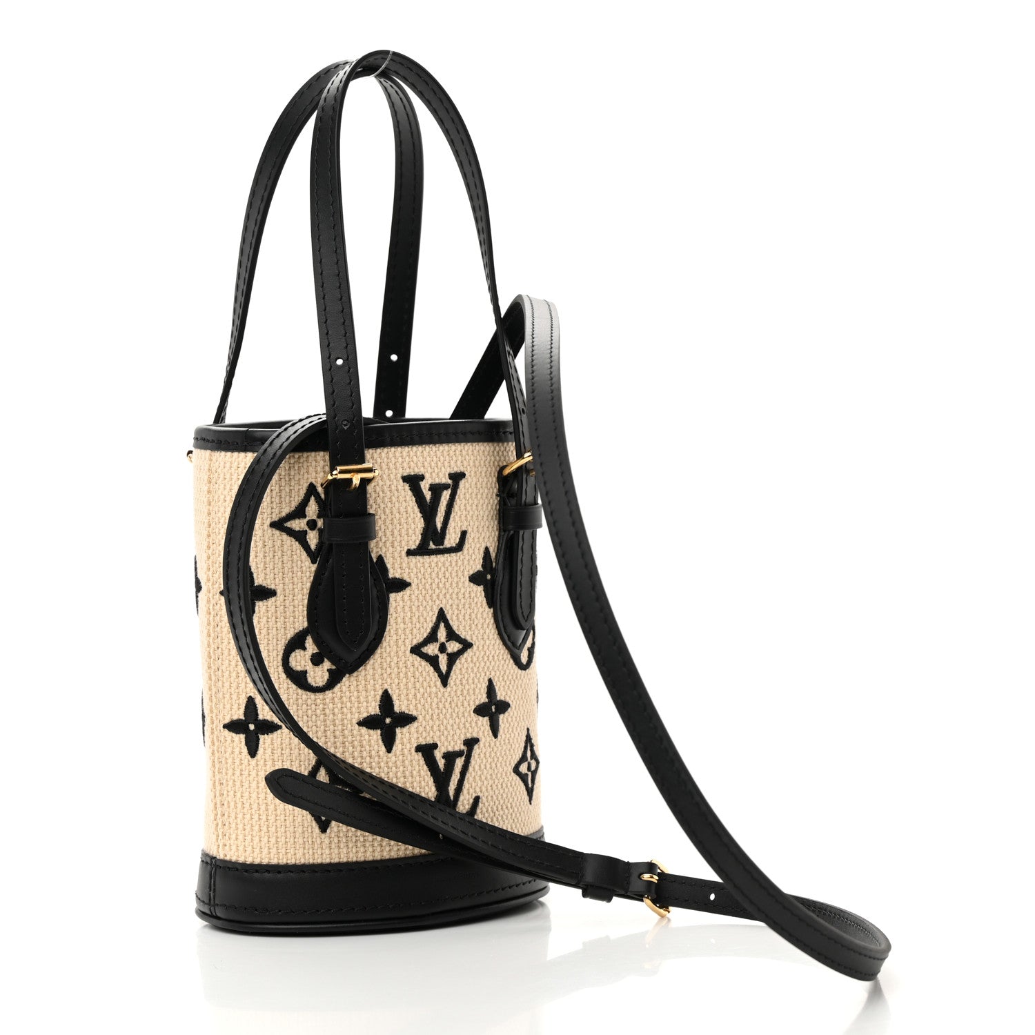 Louis Vuitton Cotton Calfskin Monogram Nano Bucket Bag Black 4 of 11