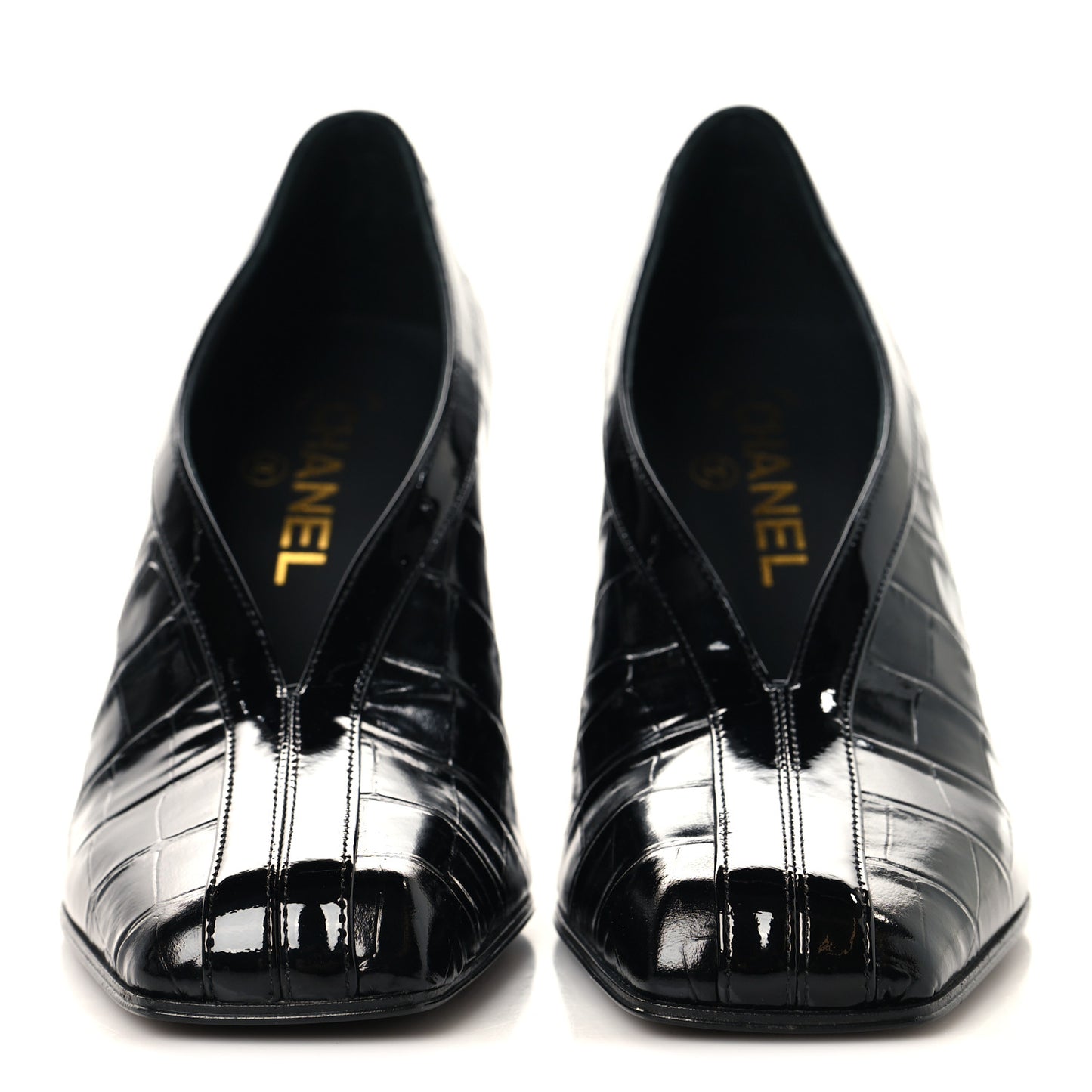 Crocodile Embossed Patent Calfskin Pumps 38 Black