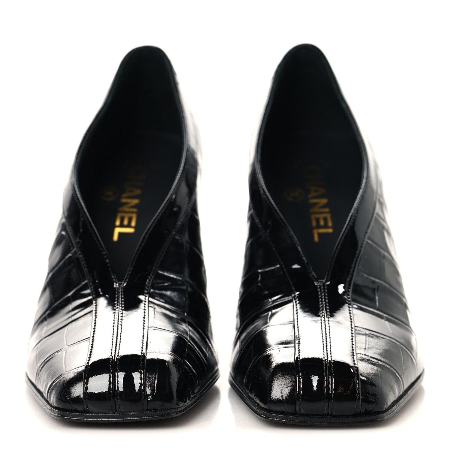 Chanel Crocodile Embossed Patent Calfskin Pumps 38 Black 3 of 9