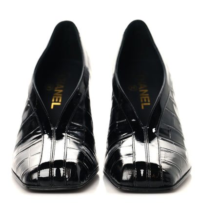 Chanel Crocodile Embossed Patent Calfskin Pumps 38 Black 3 of 9
