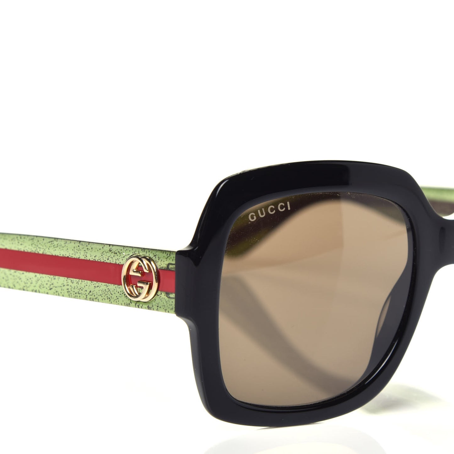 Acetate Square Frame Web Glitter Sunglasses GG0036S Black Green
