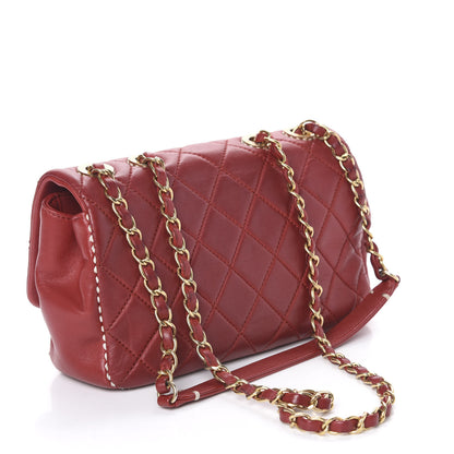 Chanel Lambskin Quilted Medium Contrast Stitch Flap Red 2 of 18