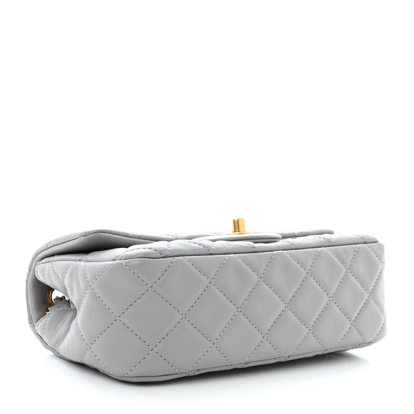 Lambskin Quilted Mini Rectangular Pearl Crush Flap Grey