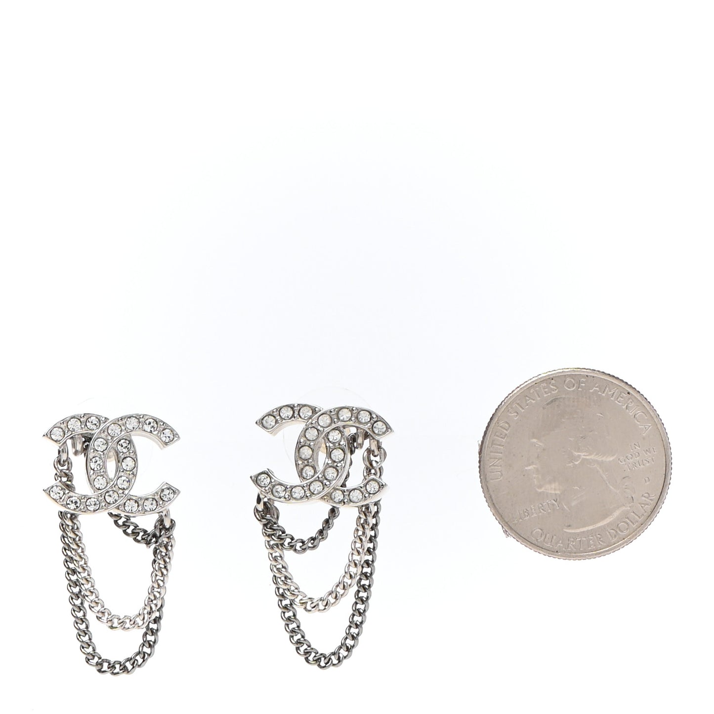 Crystal Chain CC Earrings Silver