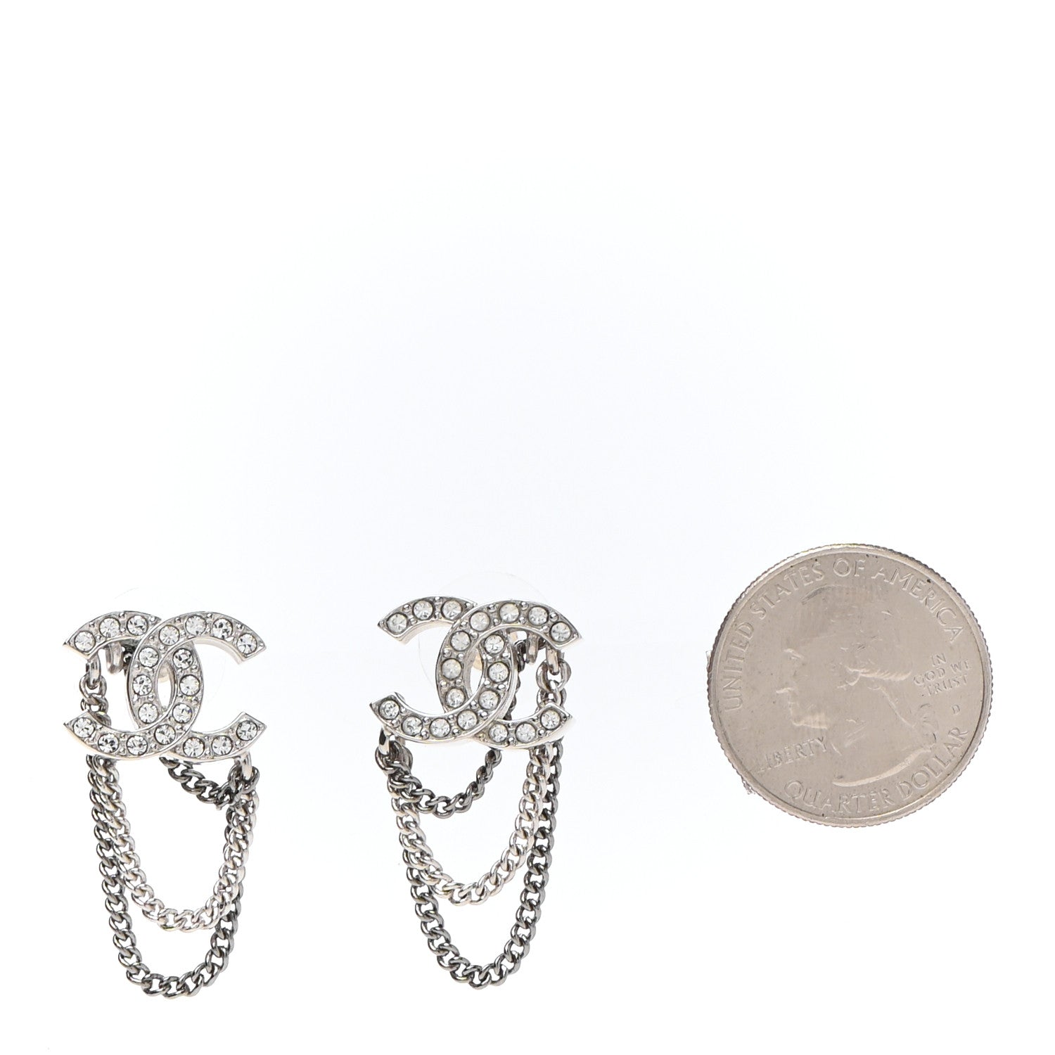 Chanel Crystal Chain CC Earrings Silver 2 of 4