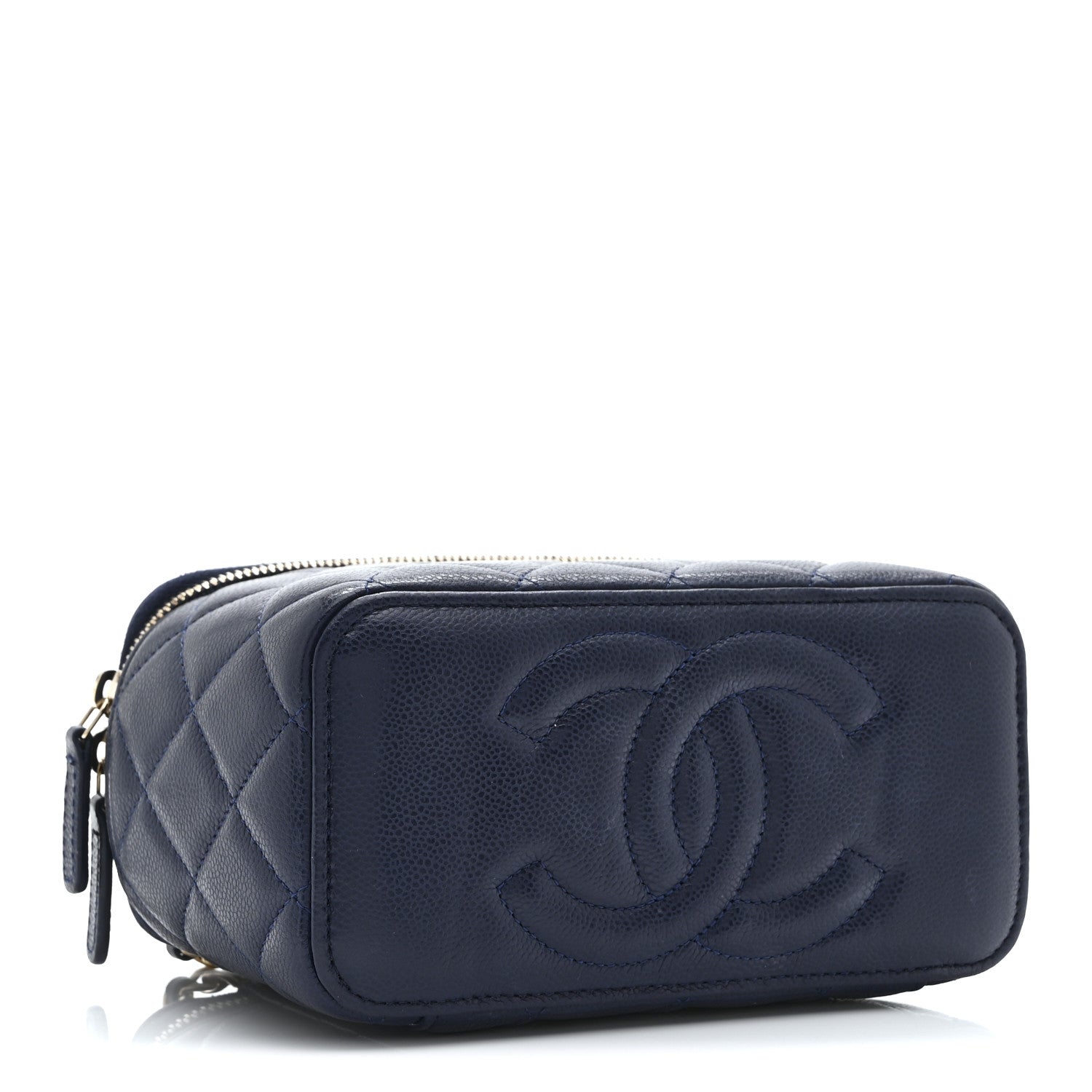 Chanel Caviar Quilted Small Vanity Case With Chain Navy Blue 4 of 10