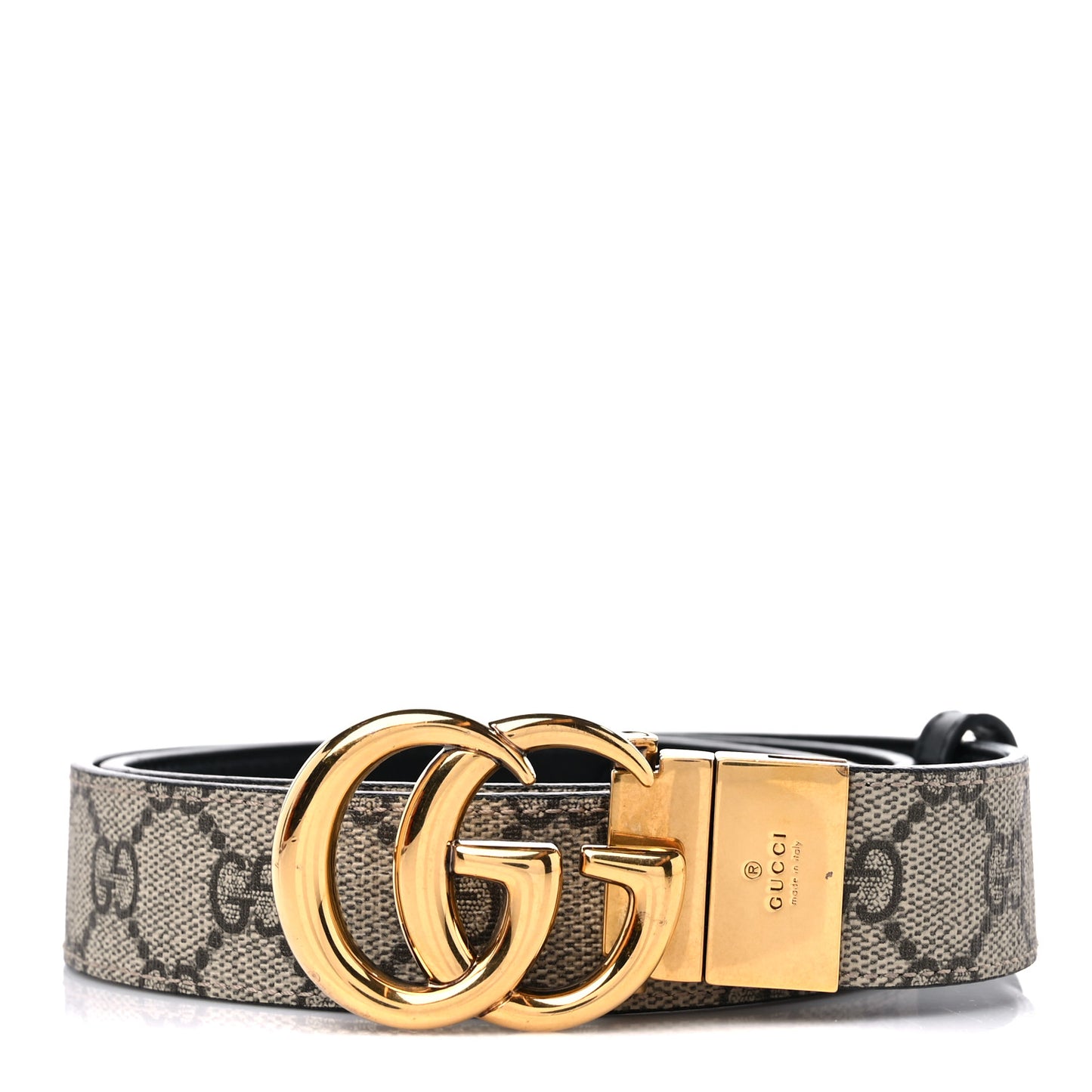 GG Supreme Monogram Plutone Calfskin Double G Reversible 30mm Belt 85 34 Beige Ebony Black