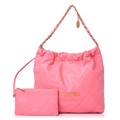 Chanel Shiny Calfskin Quilted Chanel 22 Drawstring Bag Coral Pink 1 of 15
