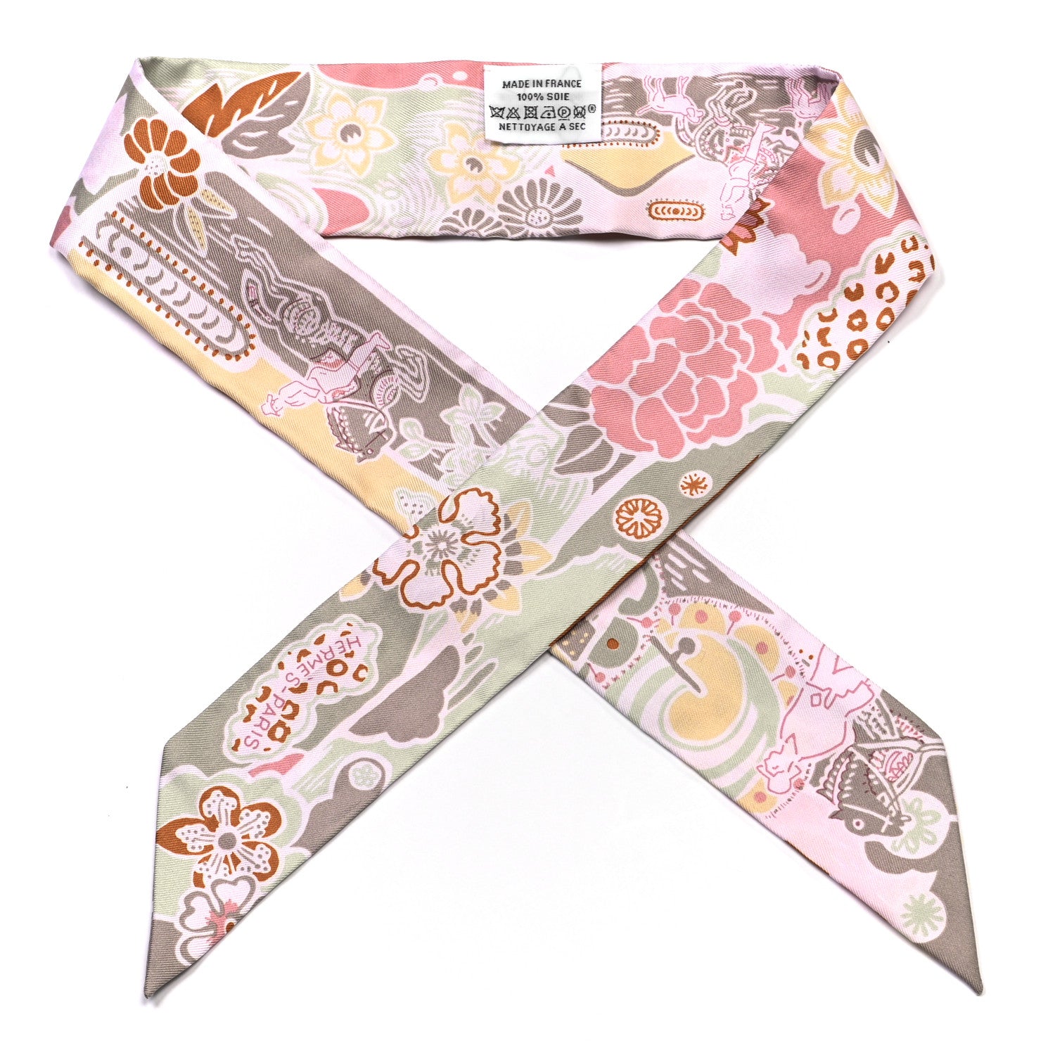 Hermes Silk Bingata Twilly Vieux Rose Vert De Eau 1 of 4