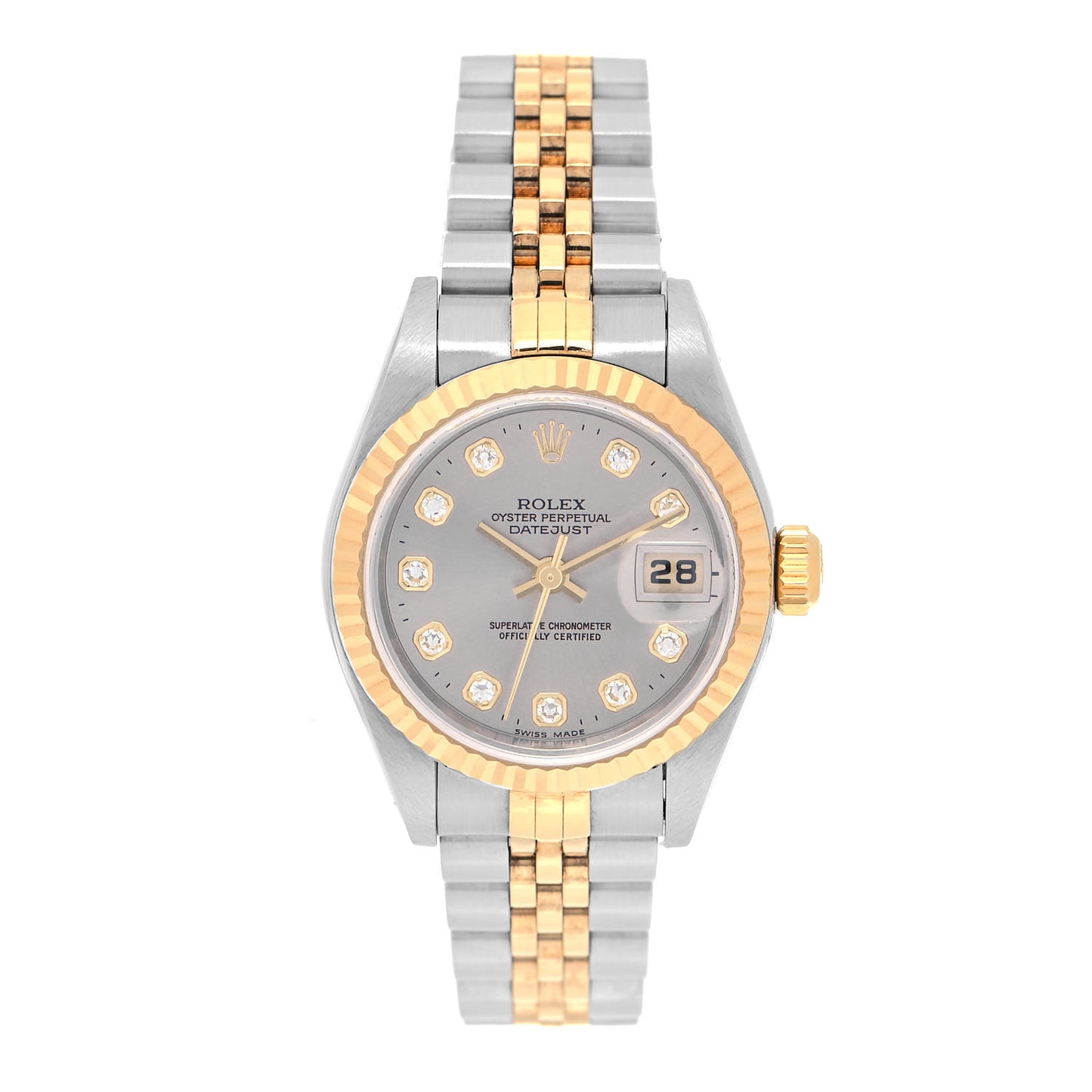 Stainless Steel 18K Yellow Gold Diamond 26mm Oyster Perpetual Datejust Watch Silver 79173