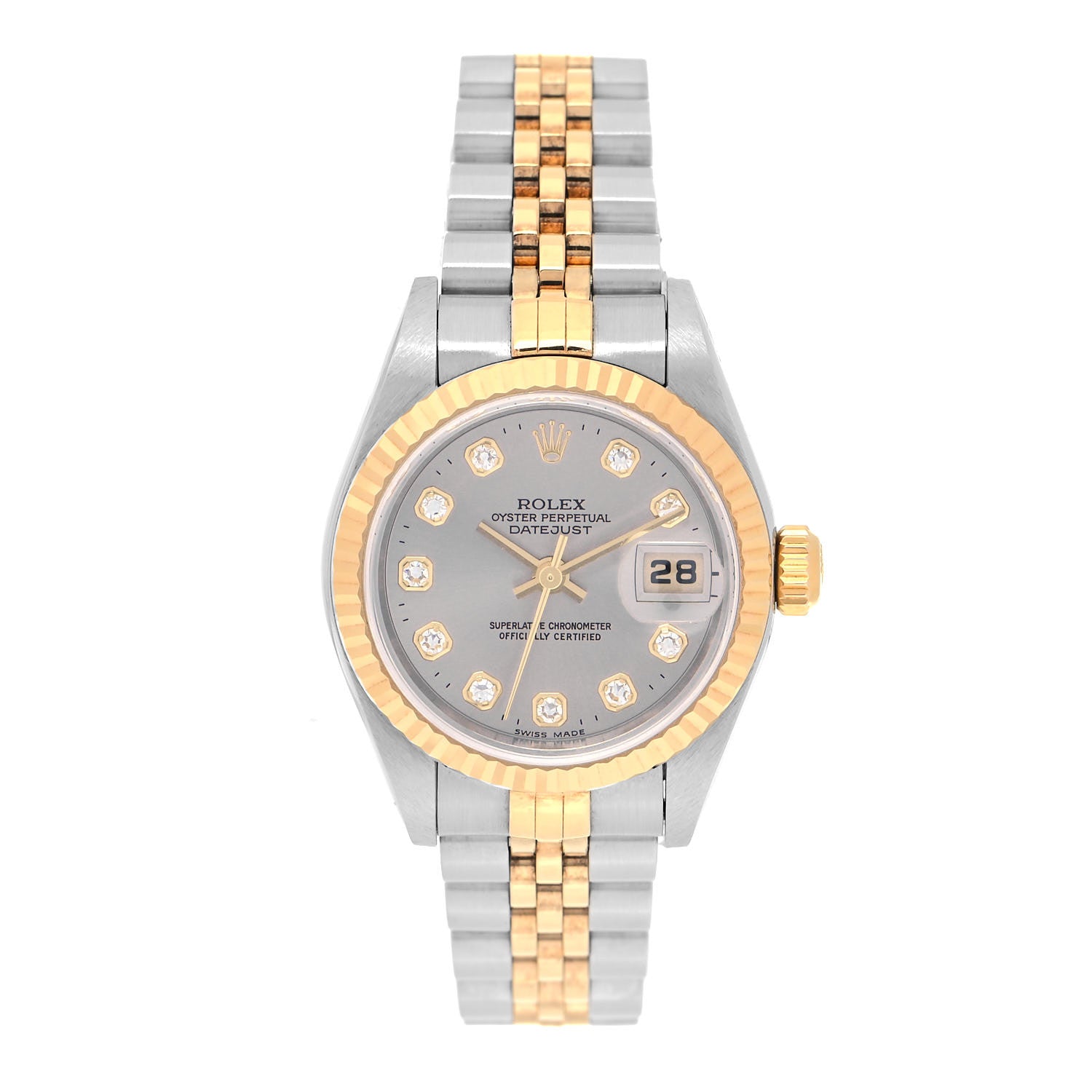Rolex Stainless Steel 18K Yellow Gold Diamond 26mm Oyster Perpetual Datejust Watch Silver 79173 1 of 4
