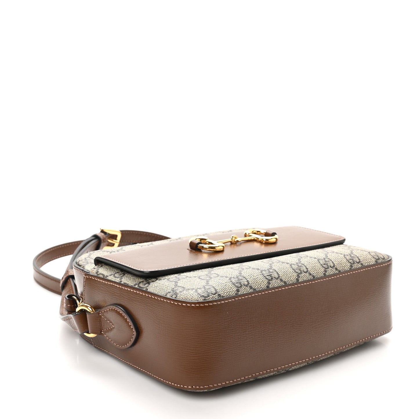 GG Supreme Monogram Small Horsebit 1955 Shoulder Bag Beige Brown Sugar