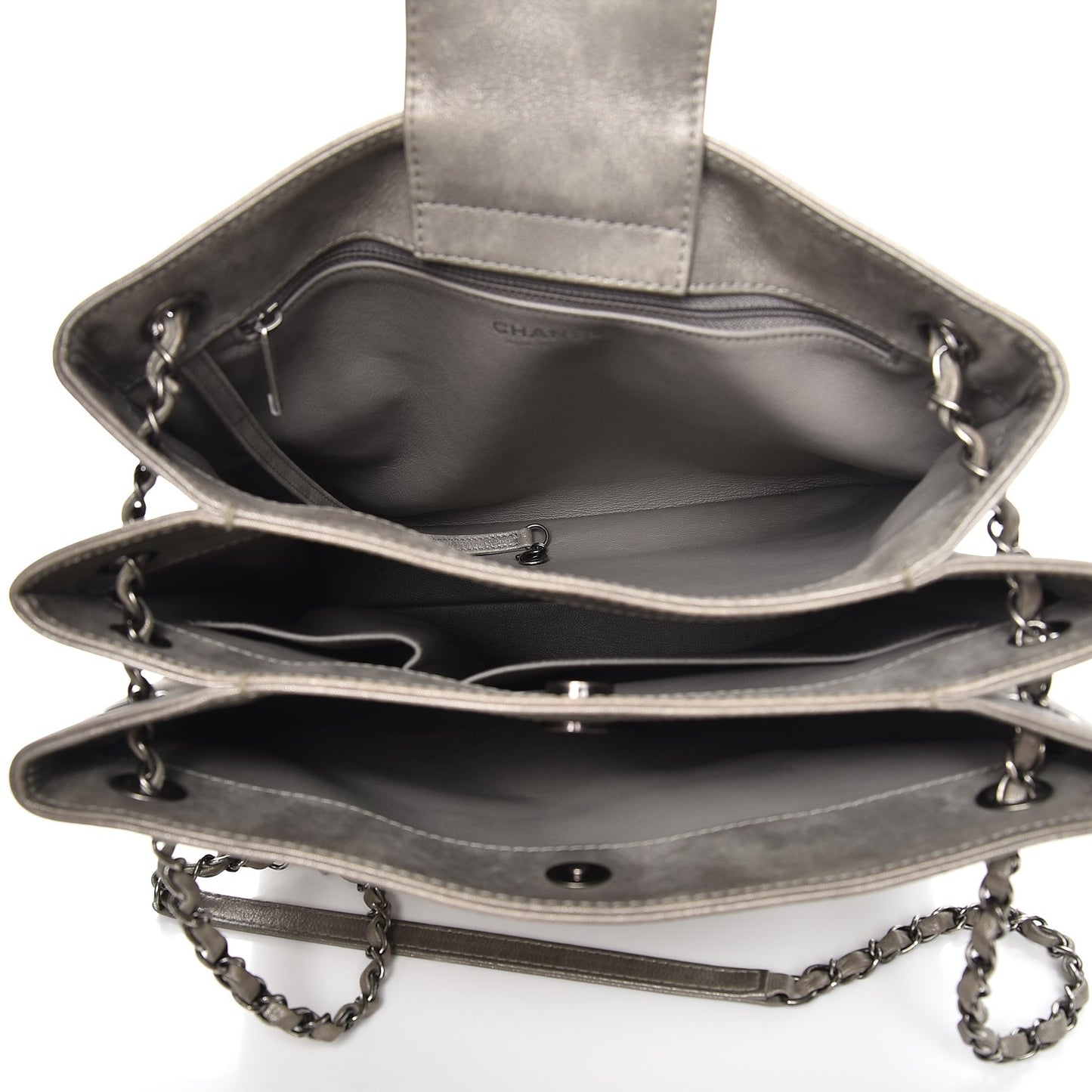 Iridescent Calfskin CC North South Large Shopping Tote Silver