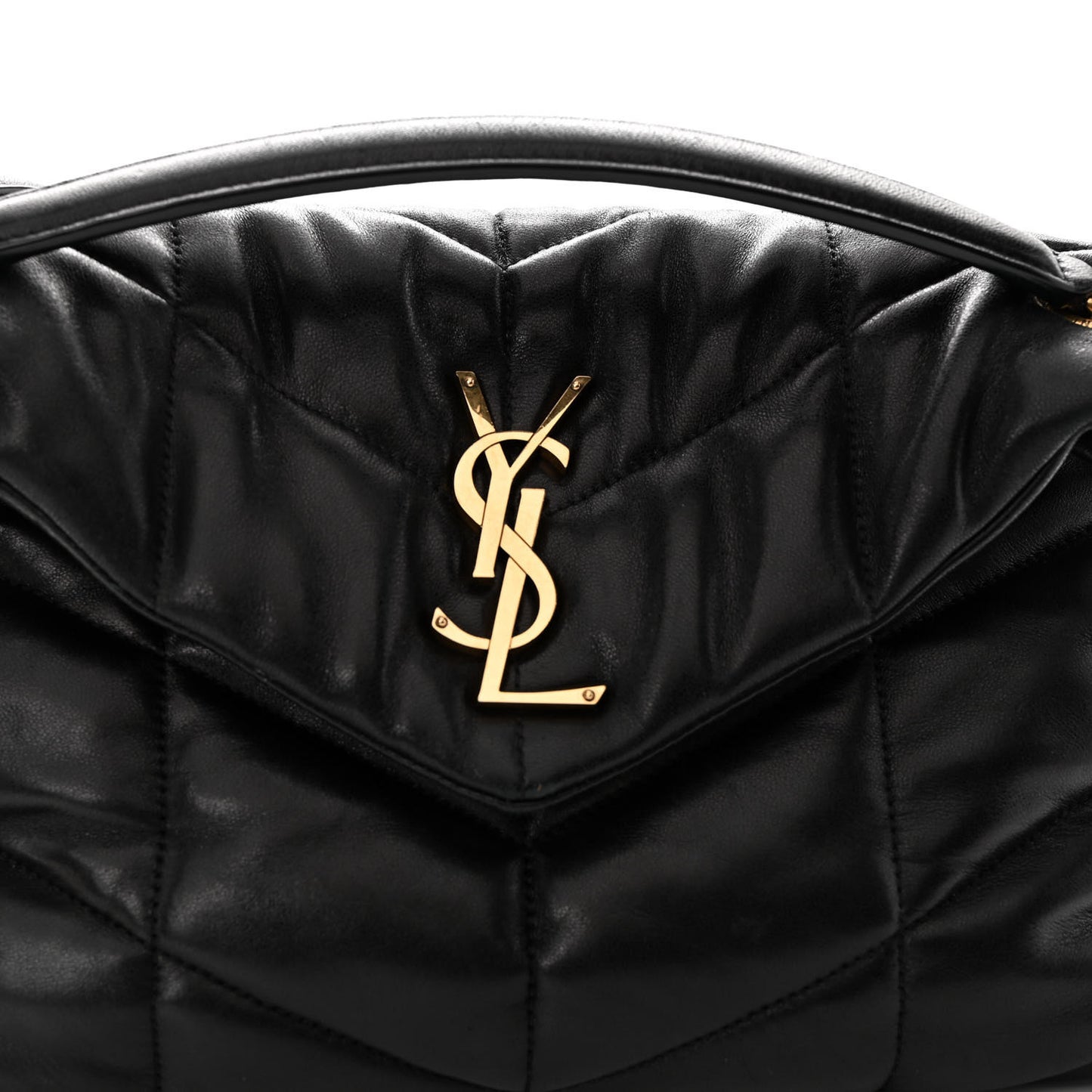 Lambskin Quilted Small Loulou Puffer Monogram Chain Satchel Black