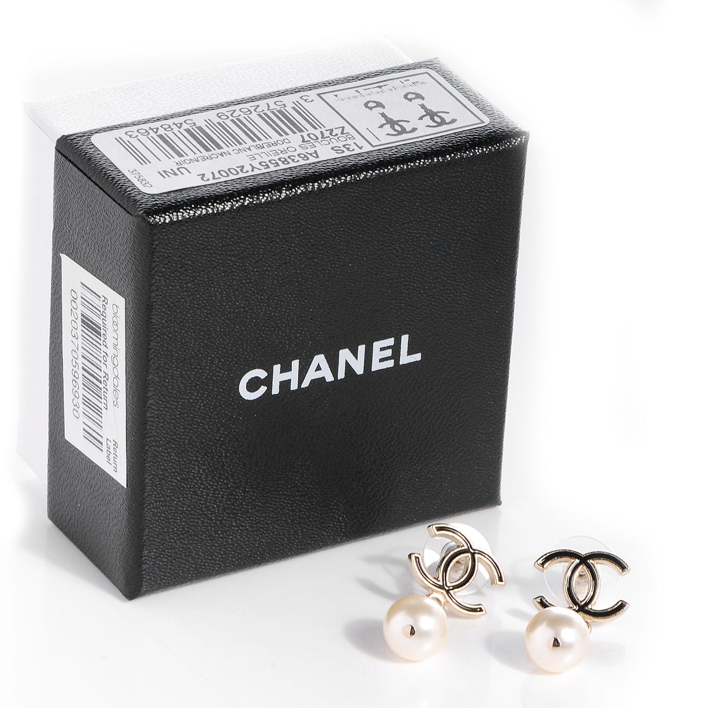 Pearl CC Dangle Earrings Black