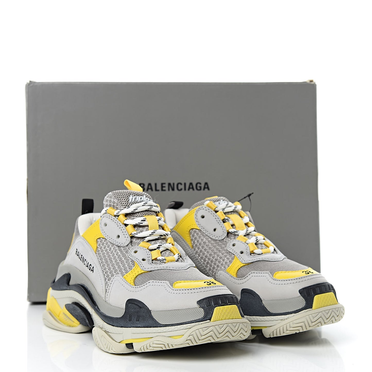 Fabric Mesh Womens Triple S Sneakers 38 Yellow Grey White